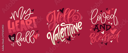 Hand drawn Valentines Day lettering Celebration poster, card, postcard, invitation, banner. Romantic quote vector lettering typography. Holiday calligraphy with hearts. 100% vector file