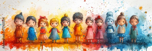 A lively and colorful illustration depicting a group of happy children enjoying togetherness and friendship in the great outdoors.