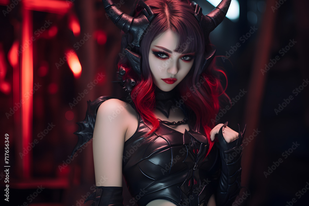 Fototapeta premium Bewitching Hellfire: Sensual and Tempting Devil Cosplay Poster