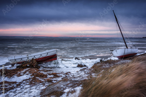 Baltic sea beach at winter in Kuznica, Hel Peninsula. Poland photo