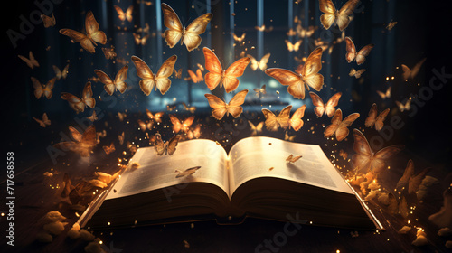 There are glowing butterflies on the open pages