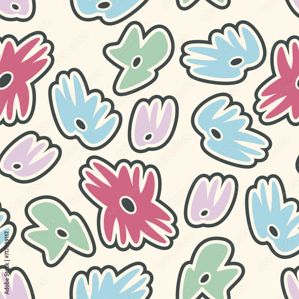 Cute seamless pattern with flowers. Floral vector background, print, design