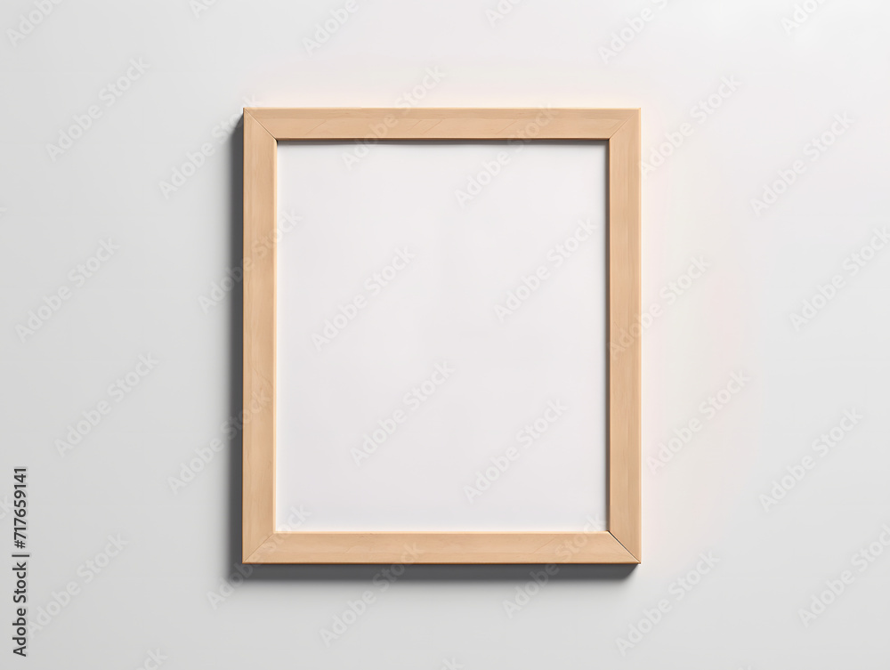 3D blank wooden frame mockup in the wall 3D blank wooden frame mockup in the wall