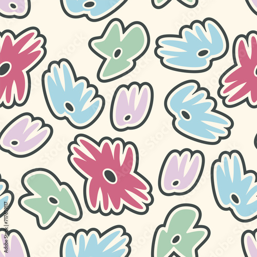 Cute seamless pattern with flowers. Floral vector background, print, design