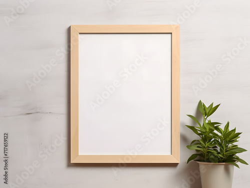 3D blank wooden frame mockup in the wall © tanjidvect