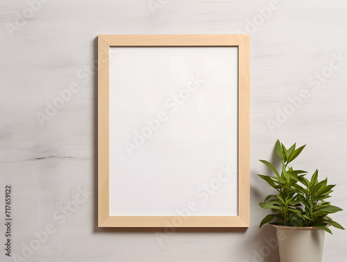 3D blank wooden frame mockup in the wall