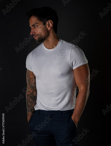 handsome brow man model on grey background