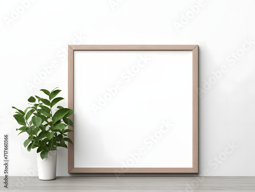 3D blank wooden frame mockup in the wall