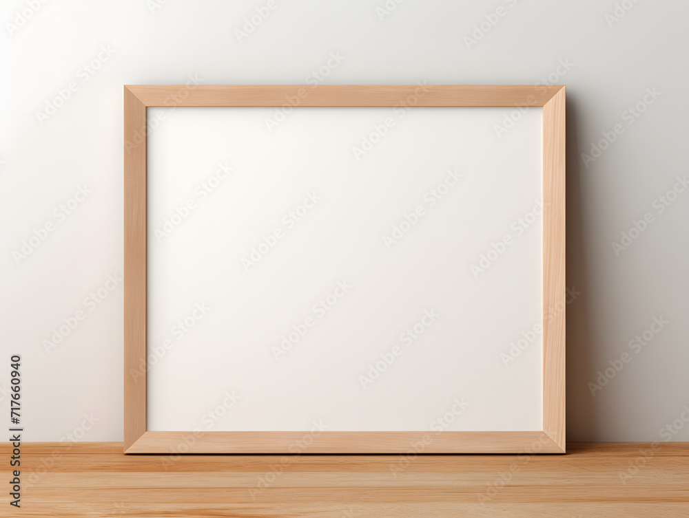 3D blank wooden frame mockup in the wall 3D blank wooden frame mockup in the wall