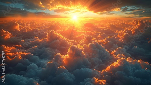 Rising Sun Over the Clouds  A Stunning View of the Sky Generative AI