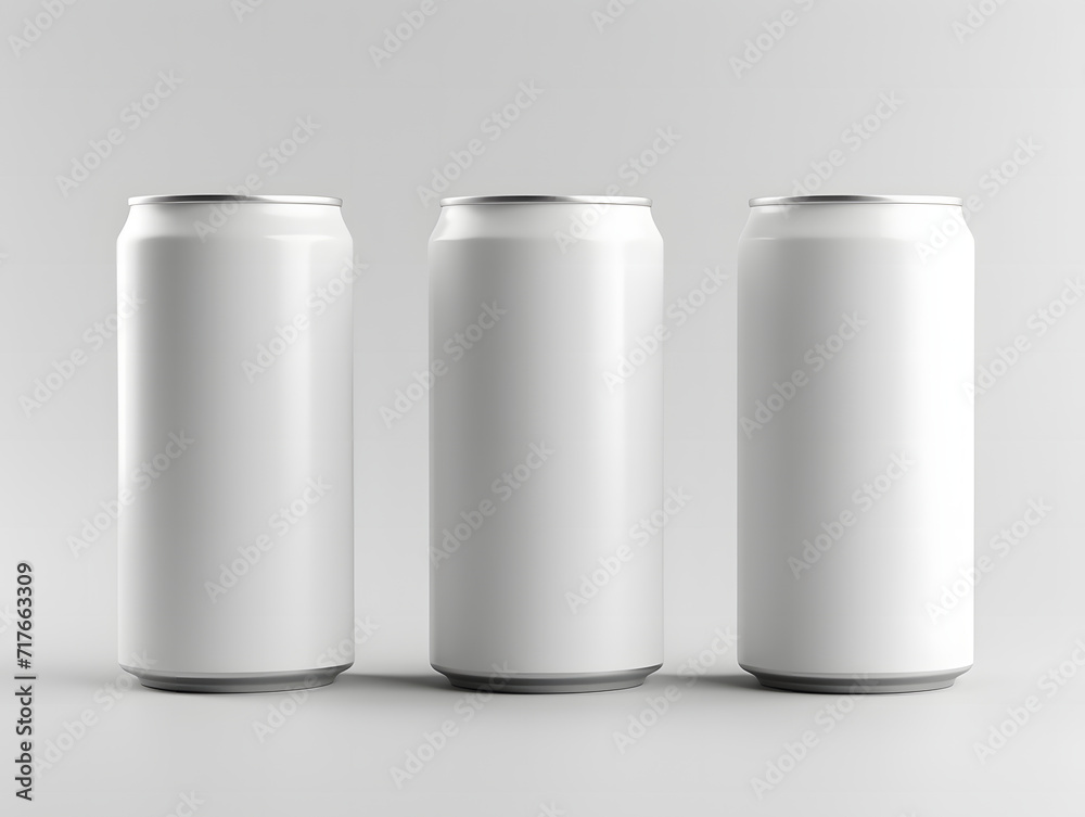 3D three blank white cans Mockup on isolated background 3D three blank white cans Mockup on isolated background