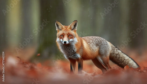 Adorable Red Fox, Vulpes vulpes, Amidst Orange Autumn Foliage