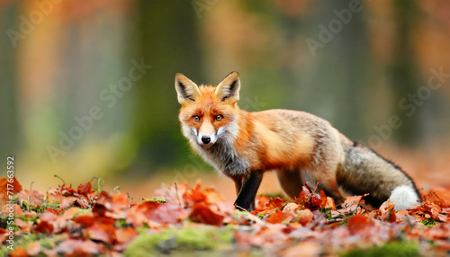 Adorable Red Fox, Vulpes vulpes, Amidst Orange Autumn Foliage © Tatiana