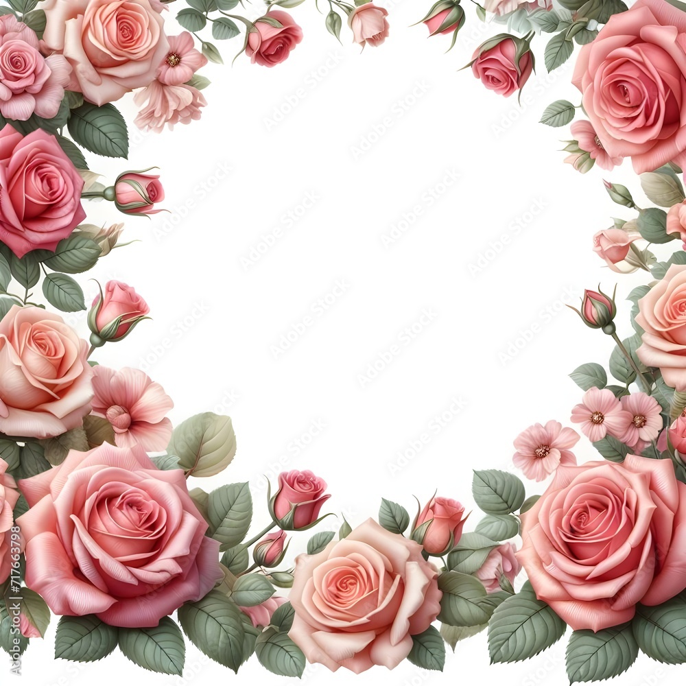 Colorful flowers border with white blank copyspace space