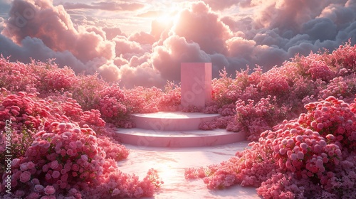 Pink Petals and Clouds: A Dreamy, Cloudy, Pink-Filled Sky Generative AI © Vinod