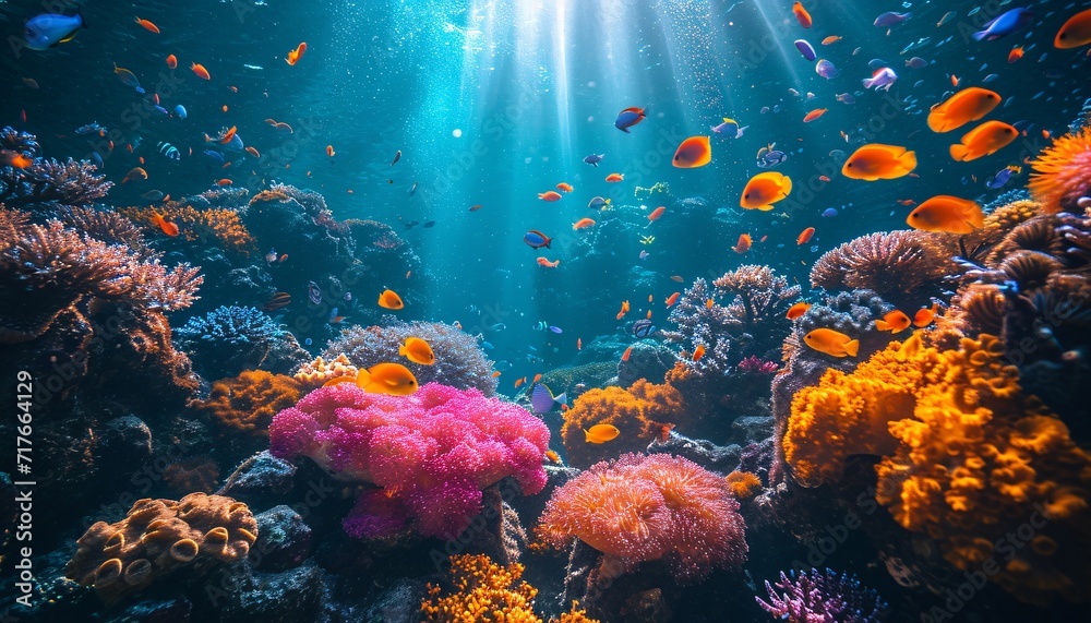 Underwater Paradise: A Vibrant Display of Coral Reefs and Colorful Creatures Generative AI