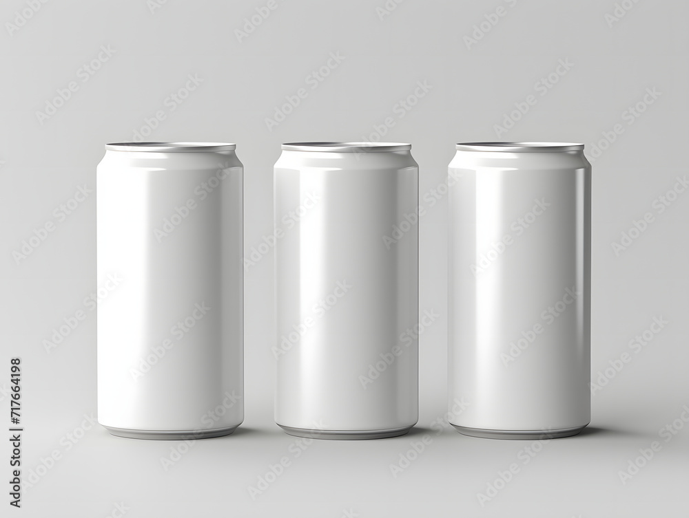 3D three blank white cans Mockup on isolated background 3D three blank white cans Mockup on isolated background