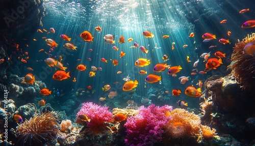 Underwater Paradise: A Vibrant Display of Colorful Fish in the Ocean Generative AI © Vinod