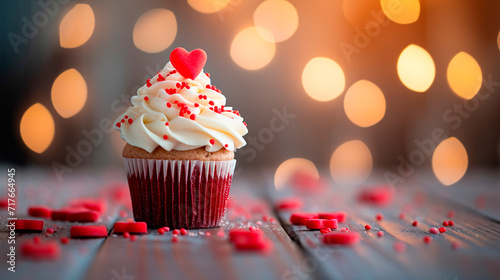 Cupcake with a heart for Valentine s Day. Selective focus.