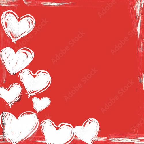 Modern hand-drawn design featuring white hearts on a red backdrop, perfect for conveying love on Valentine's Day, Mother's Day, or other affectionate concepts photo
