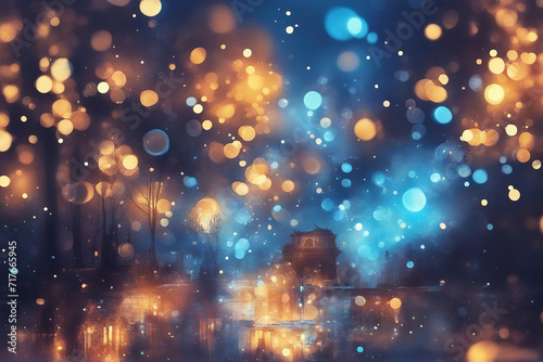 view of beautiful blue bokeh light effect design