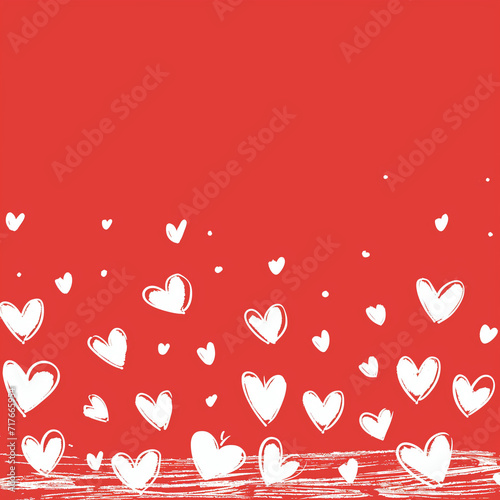 Modern hand-drawn design featuring white hearts on a red backdrop, perfect for conveying love on Valentine's Day, Mother's Day, or other affectionate concepts photo