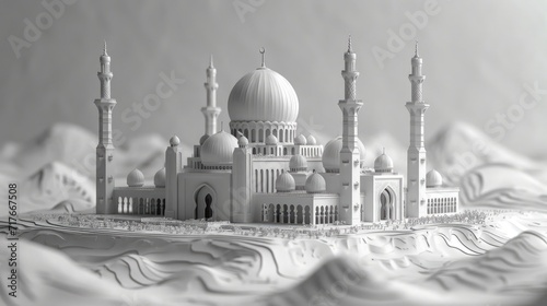 Mosque by combining traditional Arab elements in a paper-cut design. Traditional Paper Cut Elements. Islamic background.