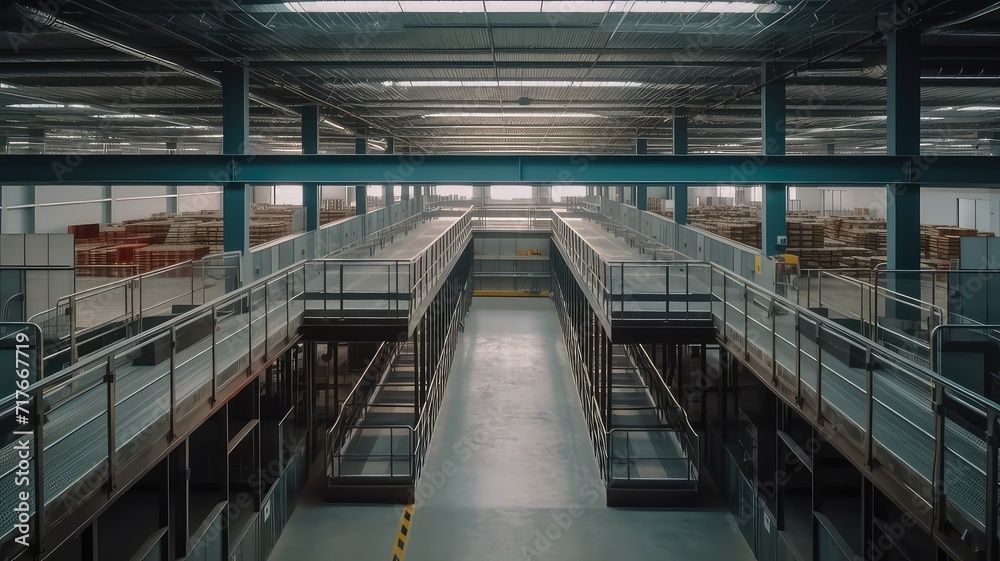 interior view of factory warehouse with shelves stacked interior view of factory warehouse with shelves stacked