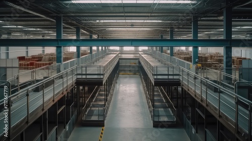 interior view of factory warehouse with shelves stacked