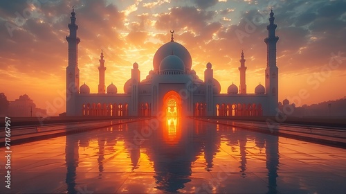 A mosque silhouette with intricate paper-cut details, maintaining elegance and visual balance, natural lighting, and harmonious shadows.