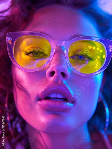 Fashion portrait of beautiful young woman in colorful lights. Studio shot.AI.