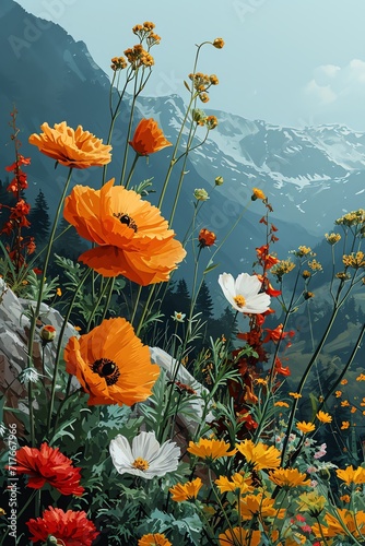 Alpine Meadow with Vibrant Wildflowers © Raad