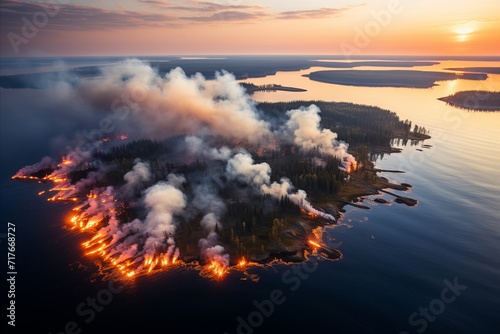 large-scale forest fire, view from a quadcopter