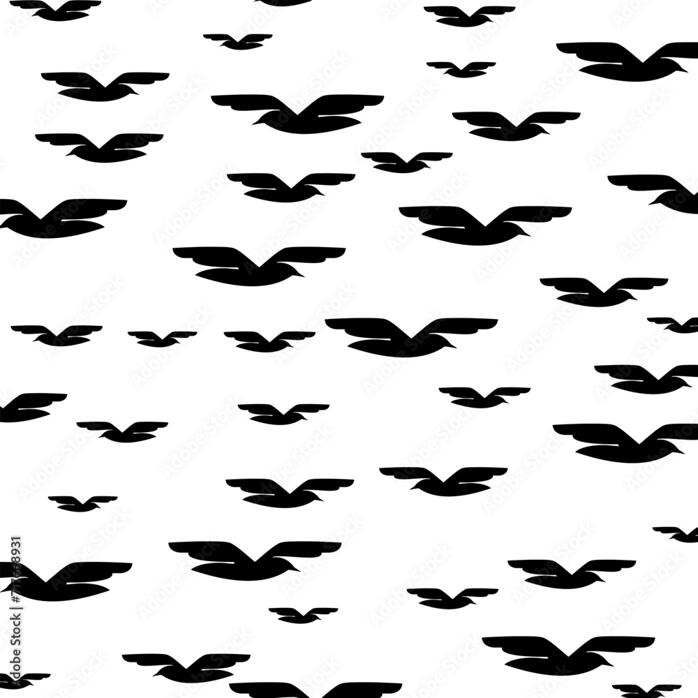  Birds in flight Seamless pattern isolated on white background