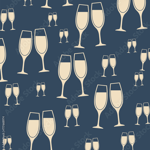 Champagne glass seamless pattern isolated on dark gray background