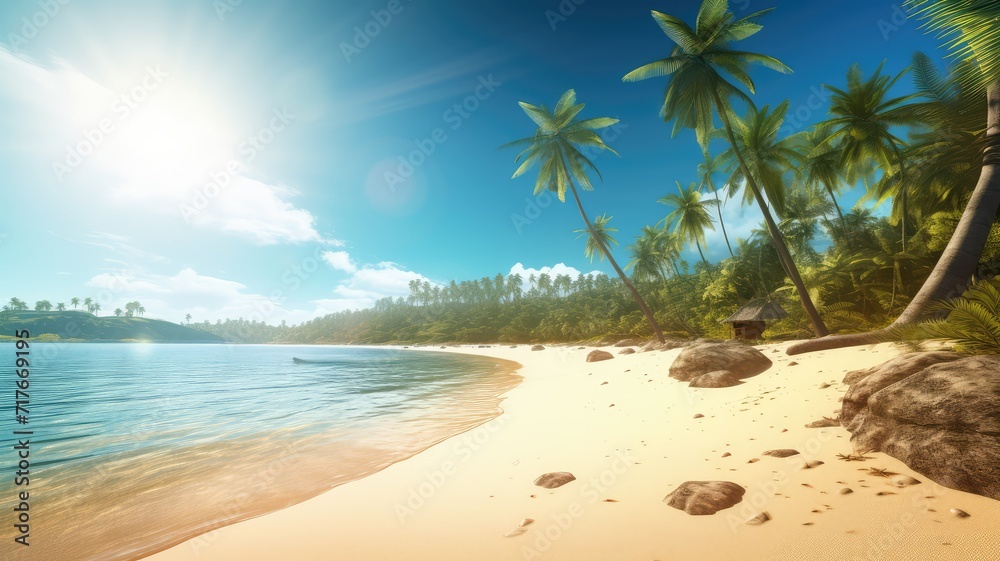 beautiful natural white sand beach with palm trees photography