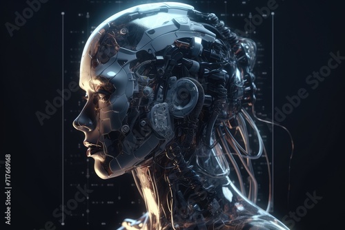 futuristic cyborg ai head a secure supercomputer photo