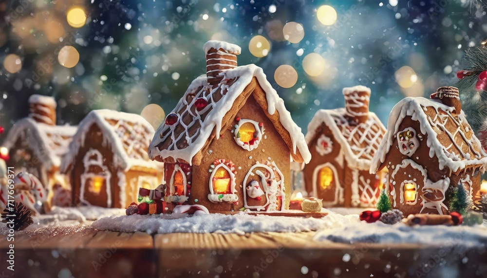 Table of Joy: Gingerbread Houses Illuminated in a Cozy Christmas Setting Table of Joy: Gingerbread Houses Illuminated in a Cozy Christmas Setting