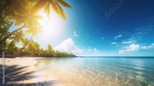 beautiful tropical beach with sea and coconut tree © Align