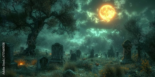 Ghostly Nighttime Graveyard: A Halloween-Inspired Scene Generative AI