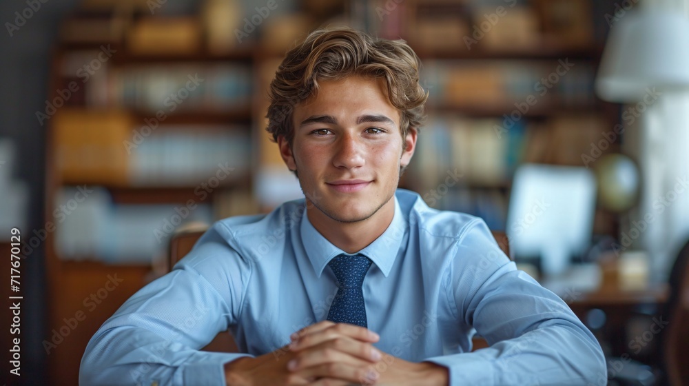 Smiling Man in Blue Shirt and Tie Generative AI Smiling Man in Blue Shirt and Tie Generative AI
