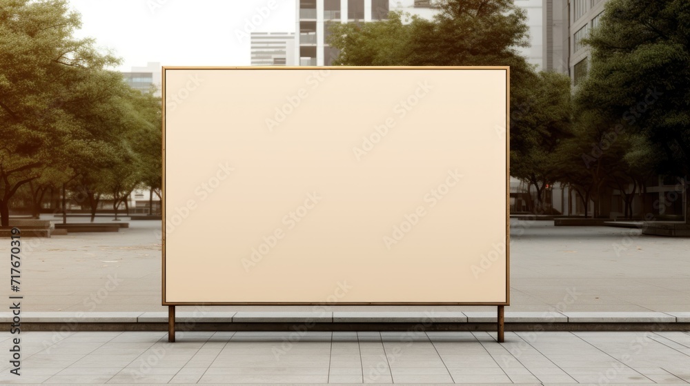 Large Blank Advertising Billboard Standing in Urban Plaza During Daylight Hours. Mock up, copy space, banner. Large Blank Advertising Billboard Standing in Urban Plaza During Daylight Hours. Mock up, copy space, banner.