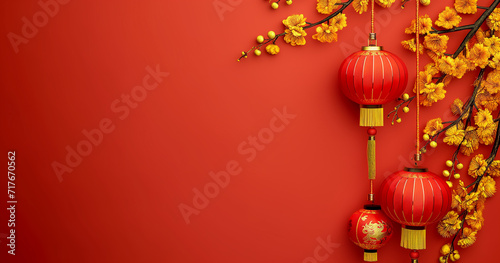 Lively Chinese New Year adorned with traditional decorations, showcasing the richness of cultural heritage through vibrant colors and symbolic elements. photo