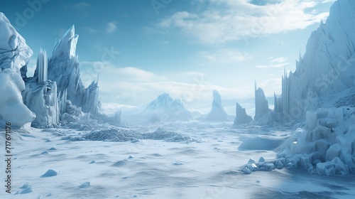 Extraterrestrial landscape, alien planet in deep space in winter, generative AI