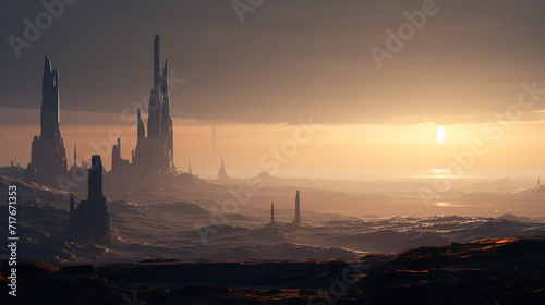 Future City 3d render. science fiction art using AI, featuring futuristic technology, space exploration, or otherworldly environments to transport viewers to distant realms