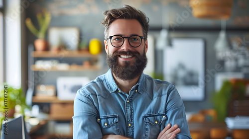 Sleek, self-assured, attractive hipster dude in the office photo