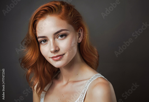 Portrait of a redhead young woman in studio