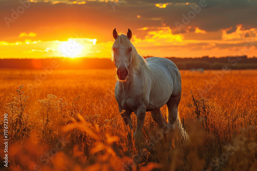 White Horse Against Twilight Skies