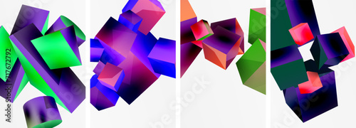 Composition of 3d cubes and other geometric elements background design for wallpaper, business card, cover, poster, banner, brochure, header, website