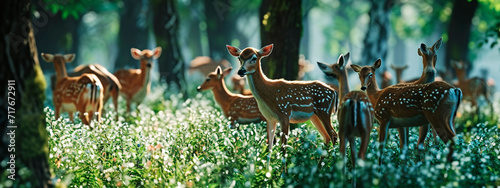 a flock of deer in the wild. Selective focus. © yanadjan